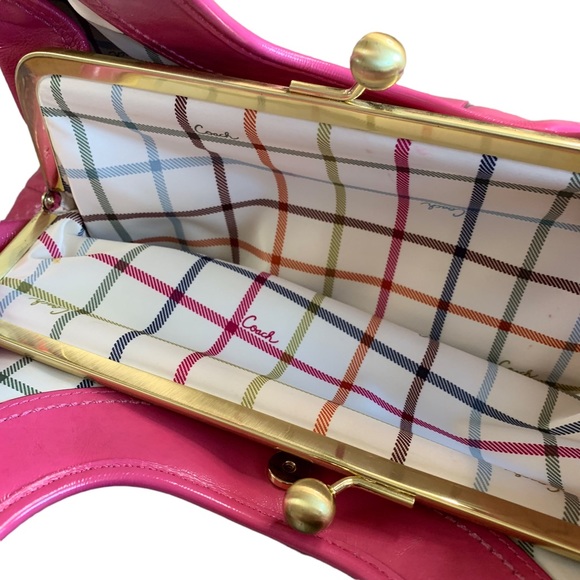 (1405) COACH PURSE ERGO PLEADED PATENT LEATHER HANDBAG FUCHSIA - Picture 11 of 16